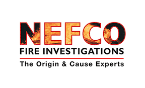 NEFCO Fire Investigations Logo showing the letters filled with orange and yellow fire flames. 